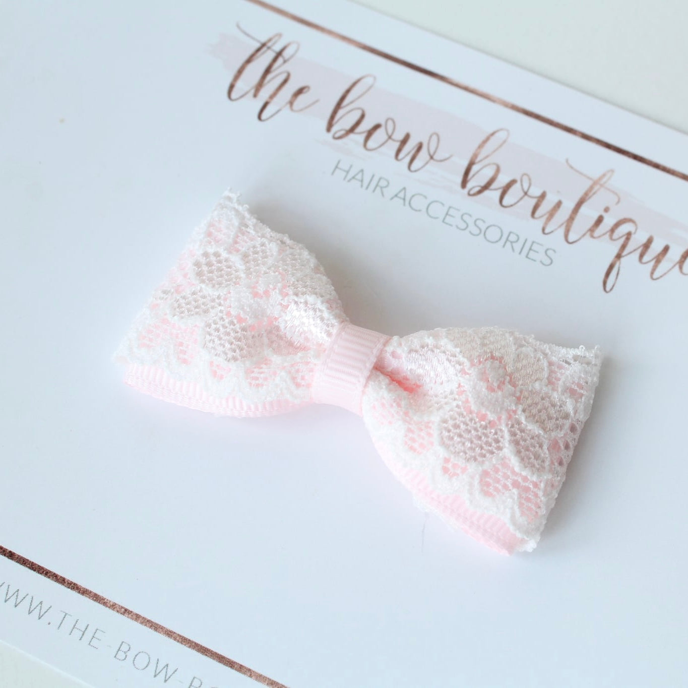 Ivory & pink lace pinch bow | Clip or headband | Occasion