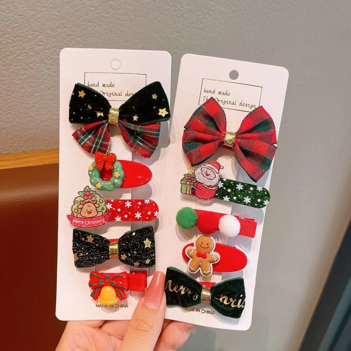 Cute Cartoon Christmas Bow Hairpins Set Children Girls Kid Hair Clips Barrettes Accessories Hairclip Headwear Headdress Ornament