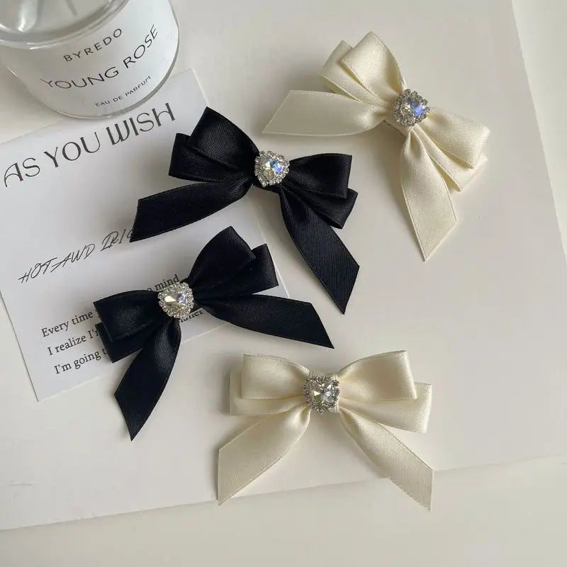 1pc Korean-inspired ballet-style quality rhinestone heart bow hair clip, elegant ponytail hairpin accessory
