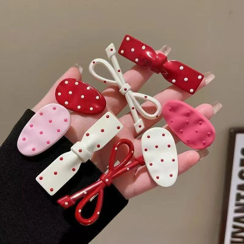 Sweet Polka Dot Bow Hair Barrettes Lovely Decor Hair Accessories for Girls Women Daily Hairstyle Casual Dating Hair Decoration