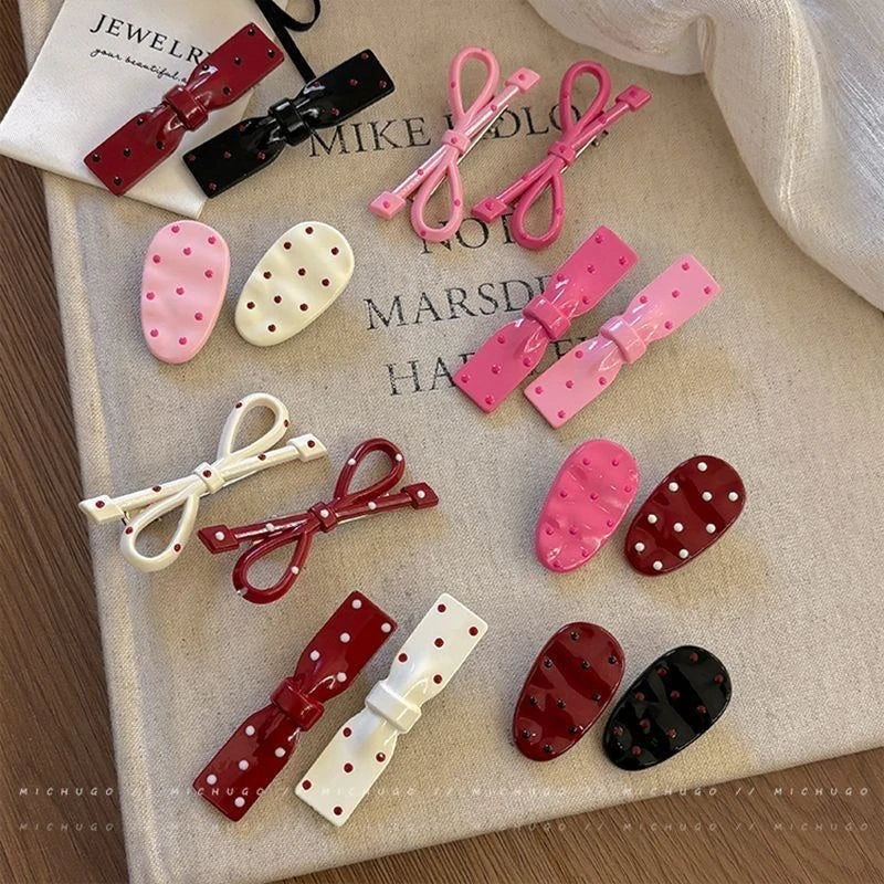 Sweet Polka Dot Bow Hair Barrettes Lovely Decor Hair Accessories for Girls Women Daily Hairstyle Casual Dating Hair Decoration