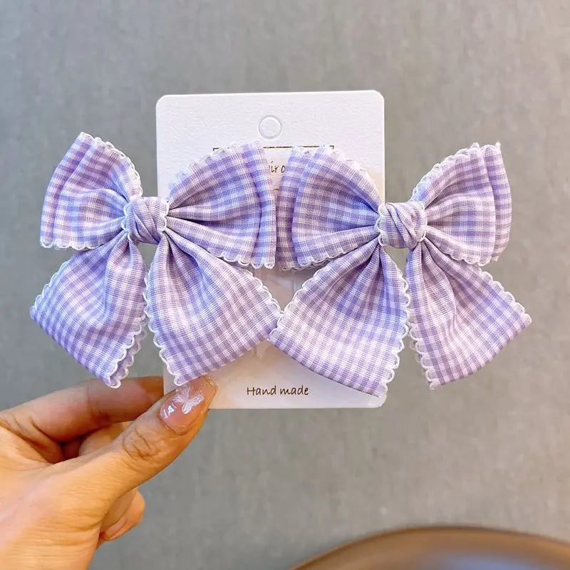 2 Pcs Women's Hair Clips Pack Bow Plaid Lace Versatile Fashionable Cute Sweet Hair Clips Kawaii Lolita Hair Accessories Children