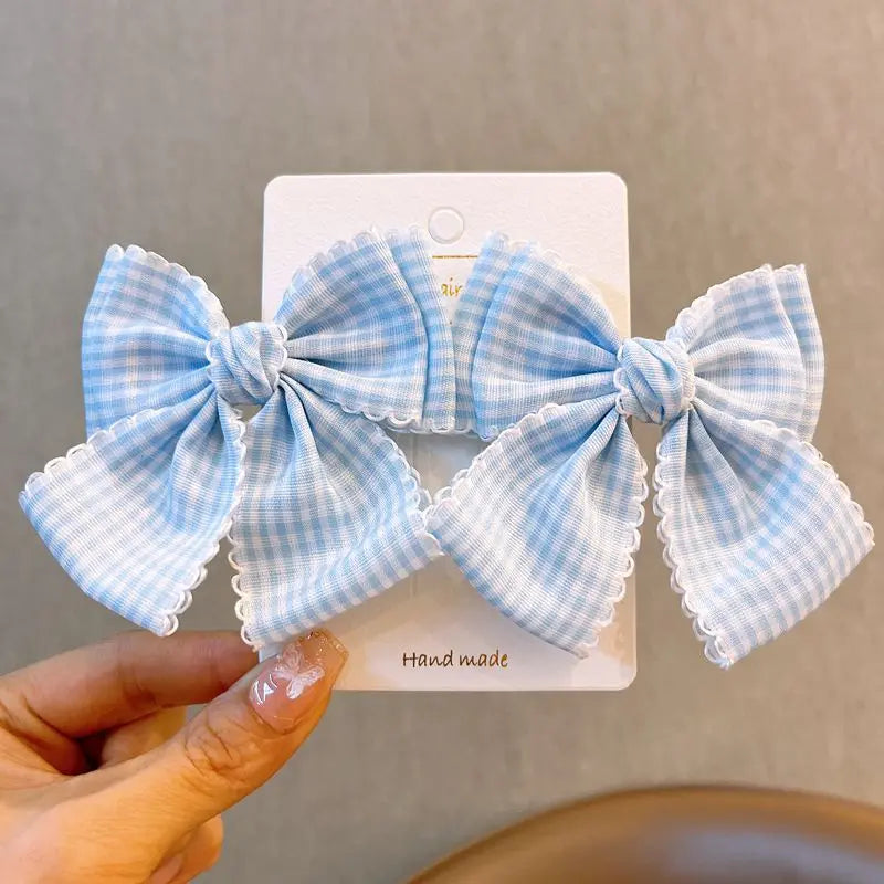 2 Pcs Women's Hair Clips Pack Bow Plaid Lace Versatile Fashionable Cute Sweet Hair Clips Kawaii Lolita Hair Accessories Children