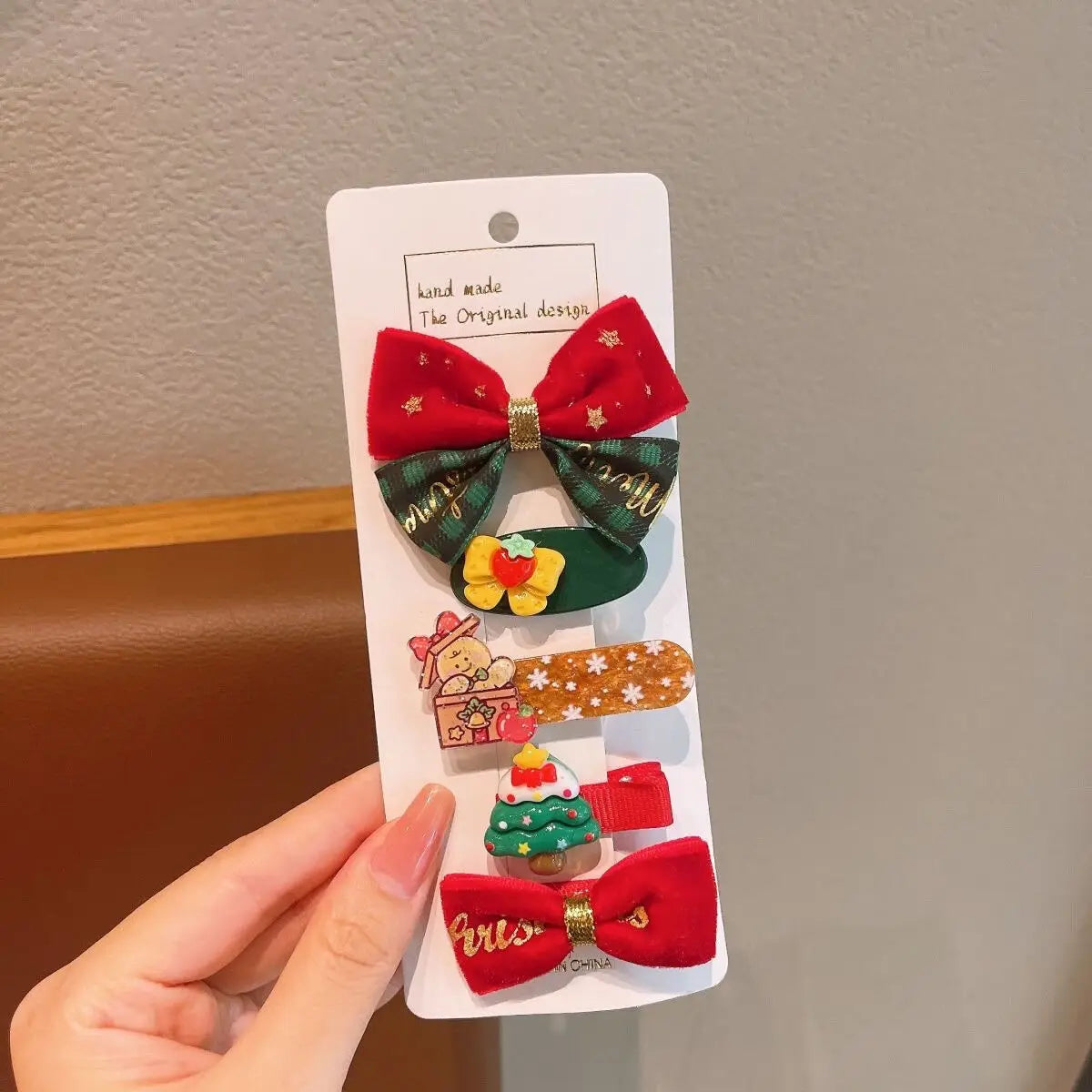 Cute Cartoon Christmas Bow Hairpins Set Children Girls Kid Hair Clips Barrettes Accessories Hairclip Headwear Headdress Ornament