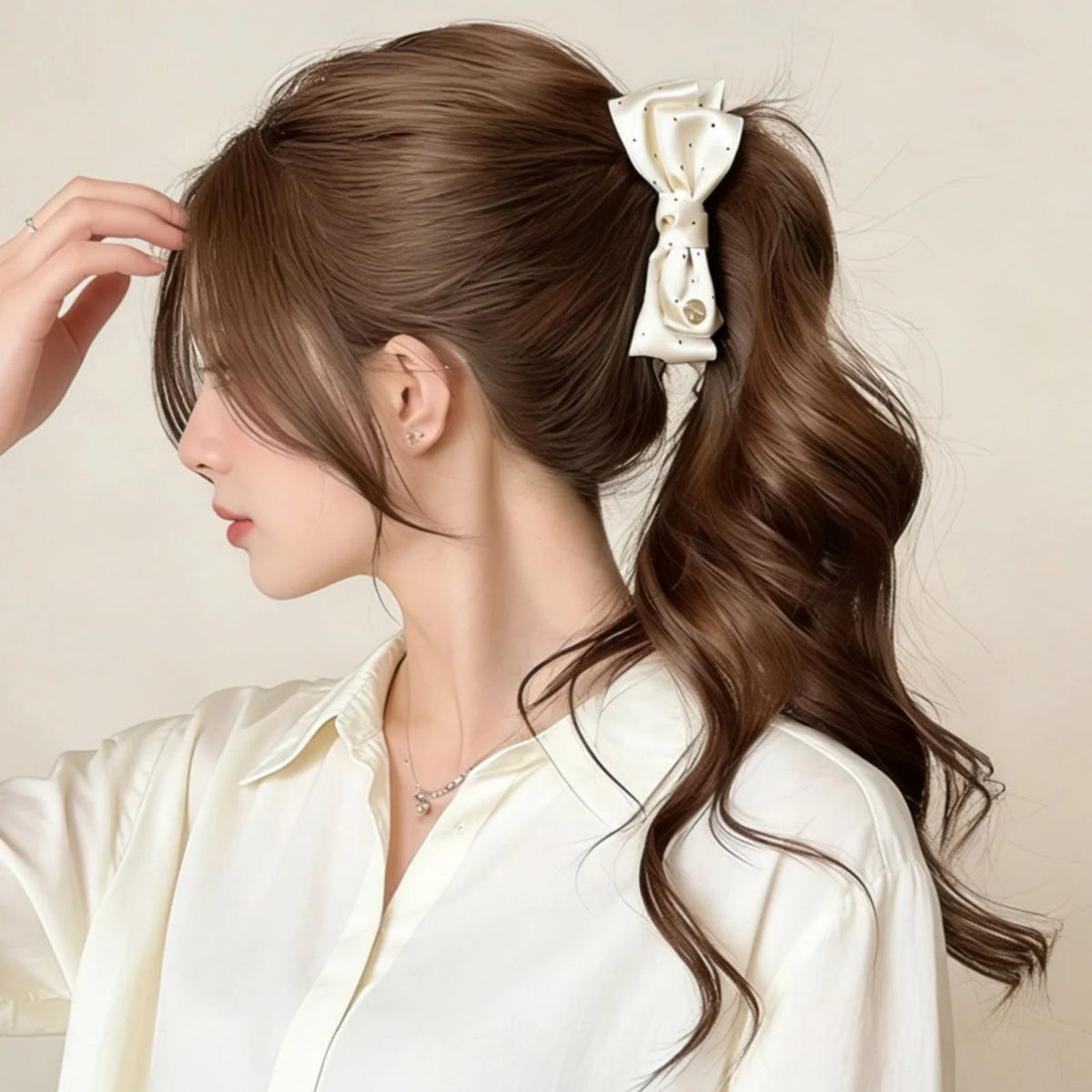 1PC Polka Dot Satin Bow Hair Clips For Women Elegant Rhinestone Decor Hair Barrettes Sweet Fashion Hair Accessory For Daily Wear