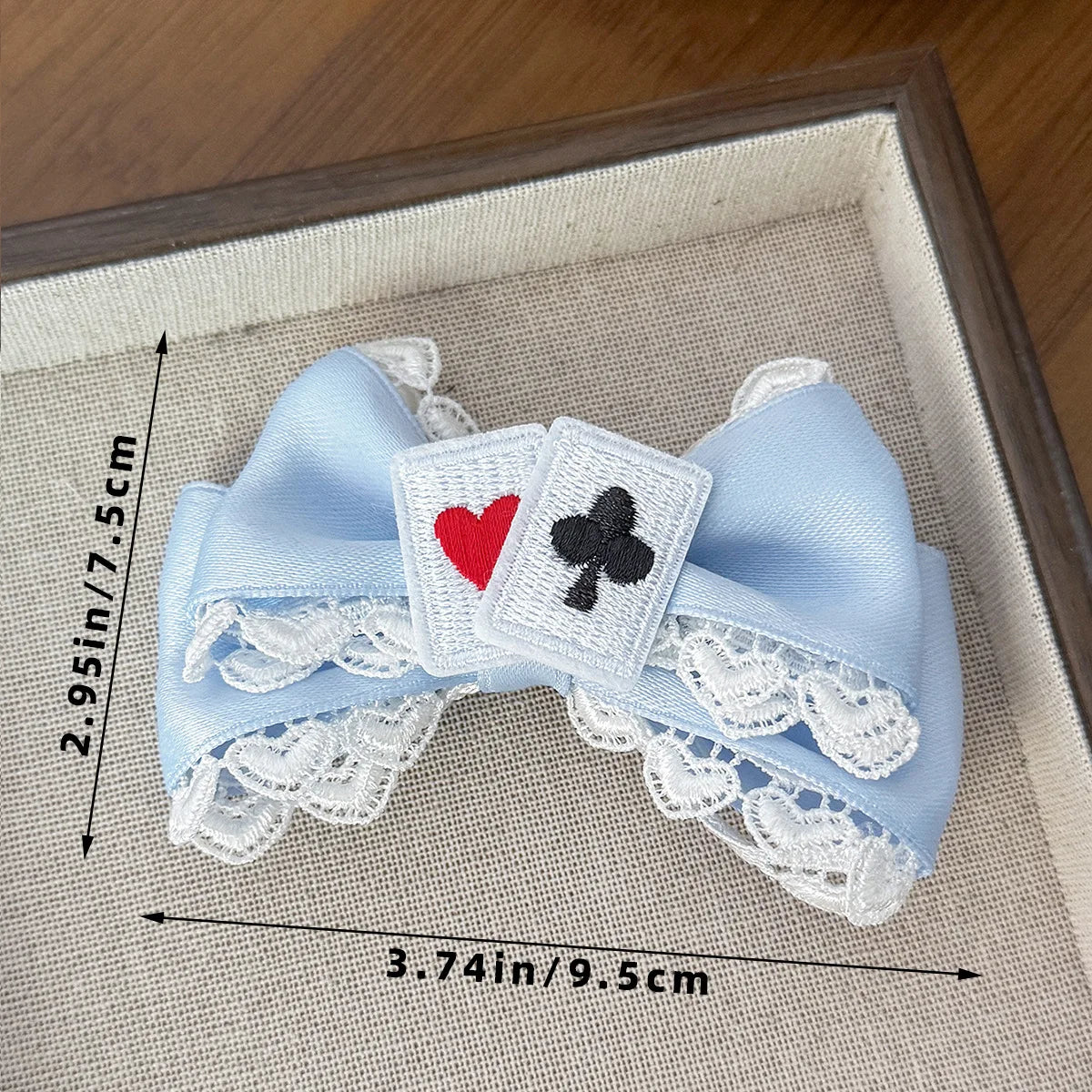 Cute Blue Lace Satin Bow Hair Clip Poker Card Embroidery Star Pearl Tassel Barrettes Sweet Lolita Hair Accessories Daily Outfit