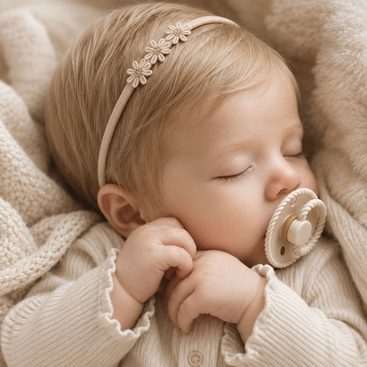 Delicate beige & gold daisy flowers | Clip or headband