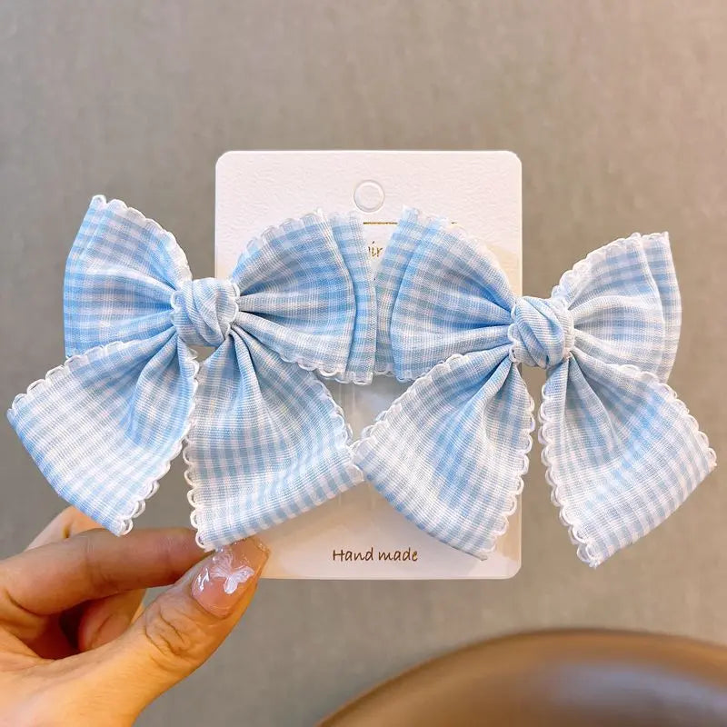 2 Pcs Women's Hair Clips Pack Bow Plaid Lace Versatile Fashionable Cute Sweet Hair Clips Kawaii Lolita Hair Accessories Children