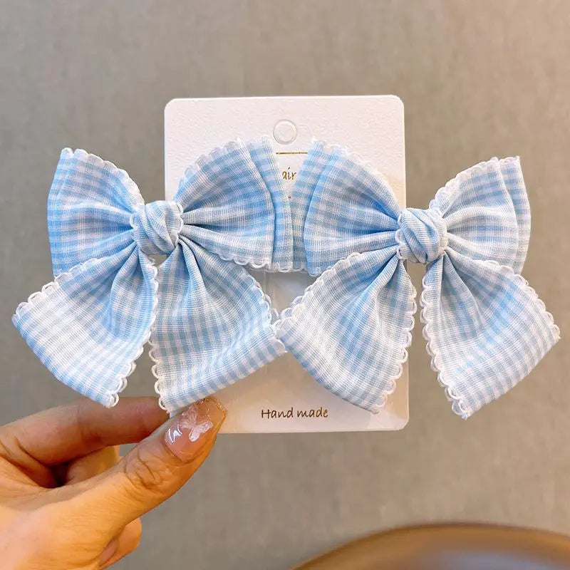 2 Pcs Women's Hair Clips Pack Bow Plaid Lace Versatile Fashionable Cute Sweet Hair Clips Kawaii Lolita Hair Accessories Children
