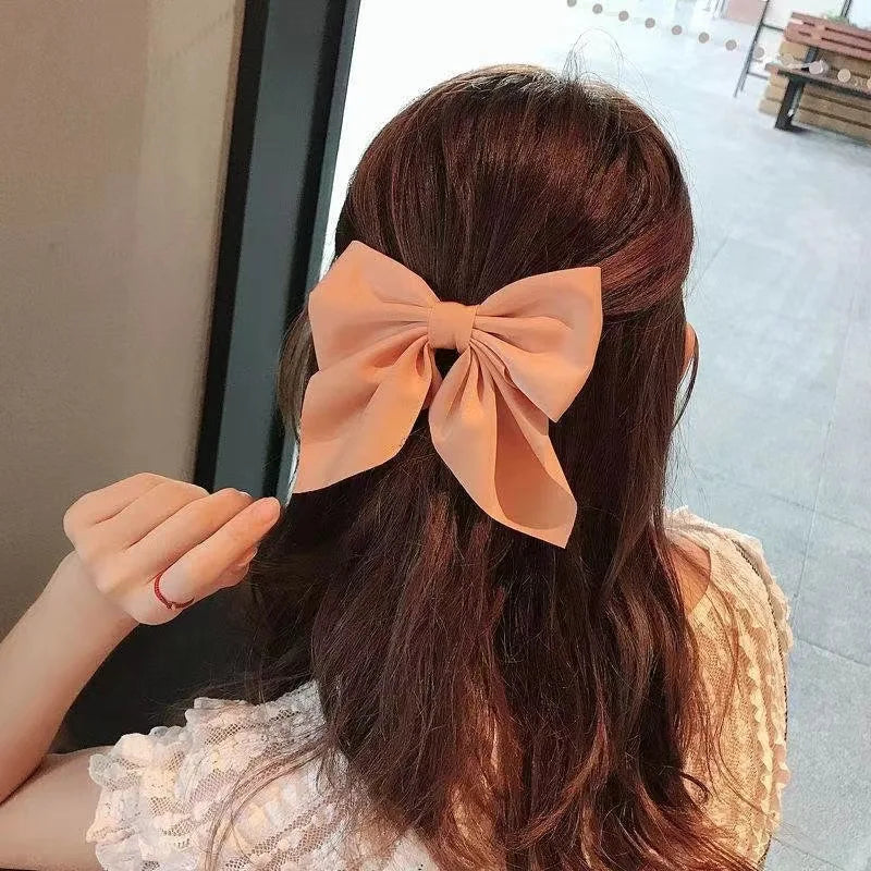 New Ribbon Bow Girls Hair Clips Elegant Solid Color Bow Hair Accessories Hair Clips for Girls Headwear