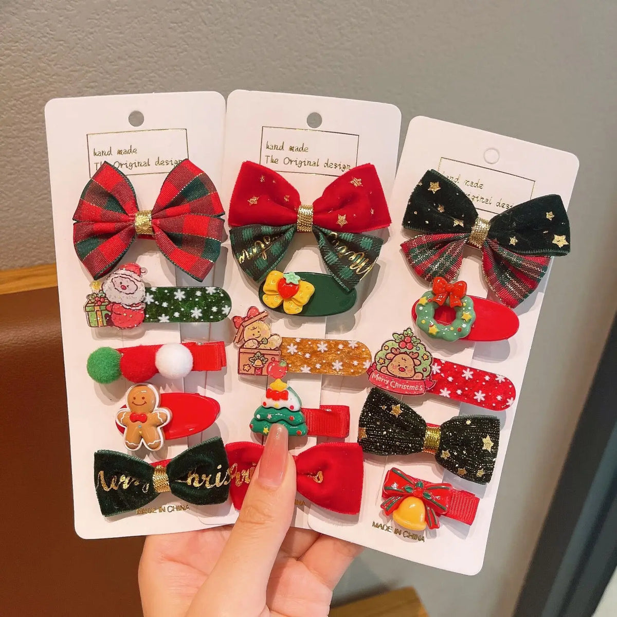 Cute Cartoon Christmas Bow Hairpins Set Children Girls Kid Hair Clips Barrettes Accessories Hairclip Headwear Headdress Ornament