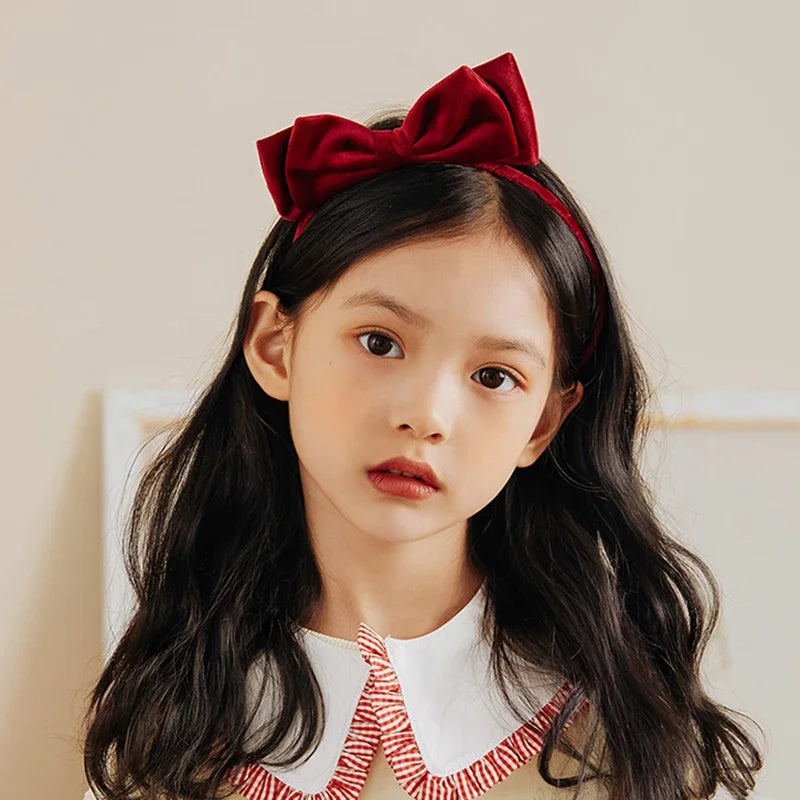 Red Velvet Bow Kids Hair Hoops Vintage Bowknot Princess Hairbands Headwear for Girl Kids Hair Accessories