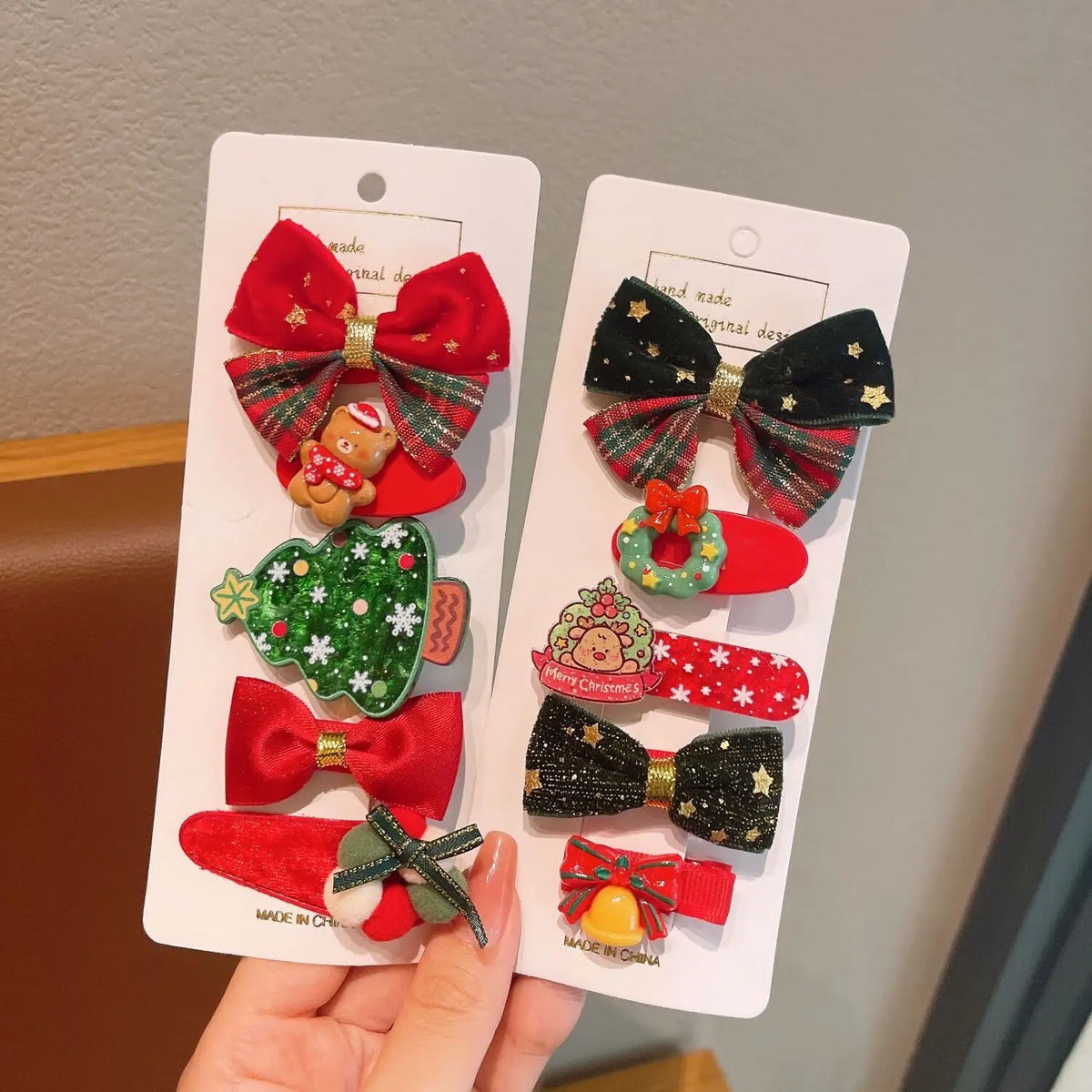 Cute Cartoon Christmas Bow Hairpins Set Children Girls Kid Hair Clips Barrettes Accessories Hairclip Headwear Headdress Ornament