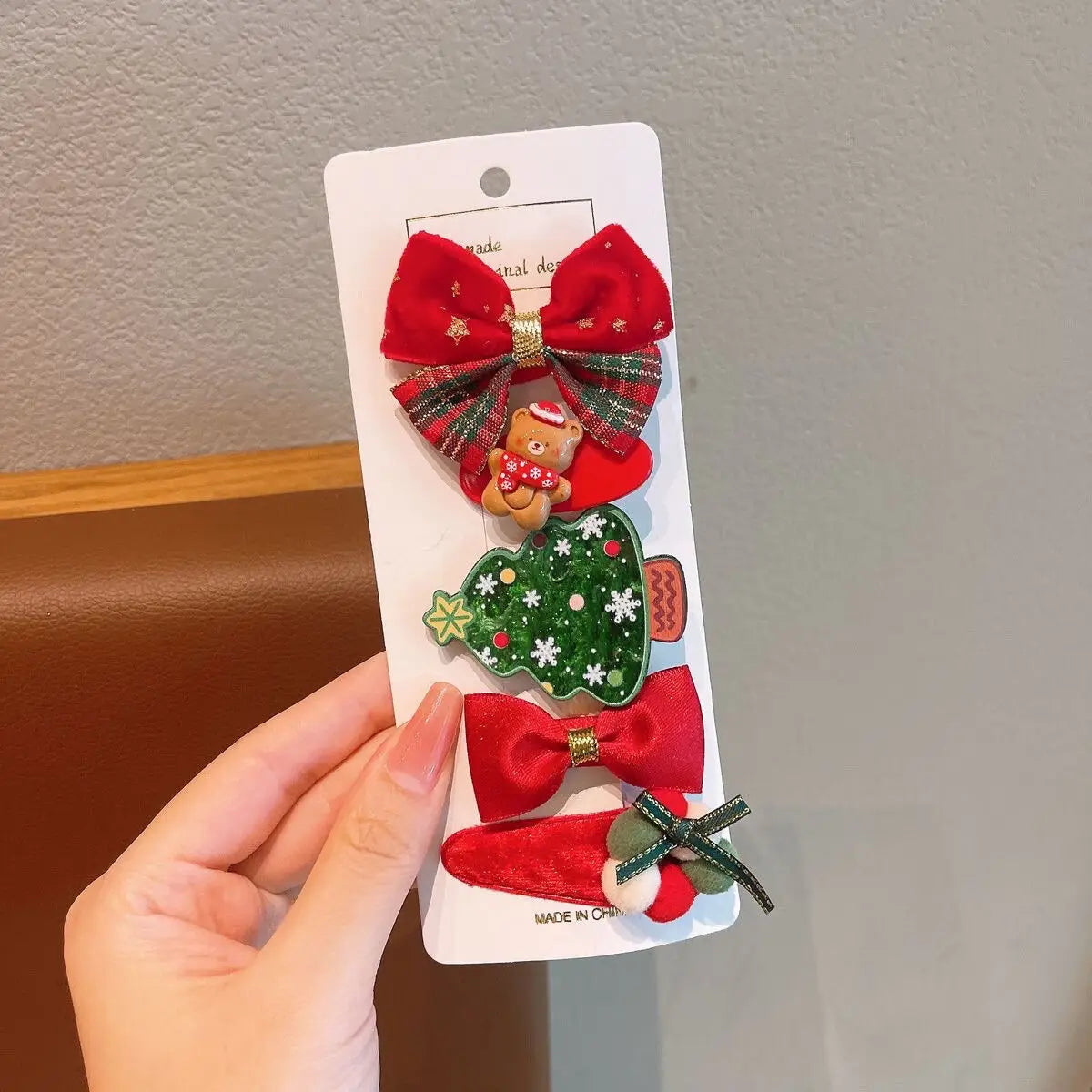 Cute Cartoon Christmas Bow Hairpins Set Children Girls Kid Hair Clips Barrettes Accessories Hairclip Headwear Headdress Ornament