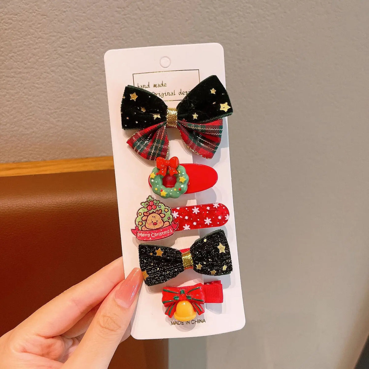Cute Cartoon Christmas Bow Hairpins Set Children Girls Kid Hair Clips Barrettes Accessories Hairclip Headwear Headdress Ornament