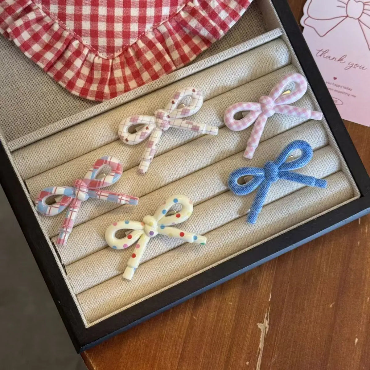 Bow Hair Clips Set, Sweet Plaid Polka Dot Design Duckbill Clips Lovely Non-Slip Barrettes for Girls Daily Party Hair Accessories