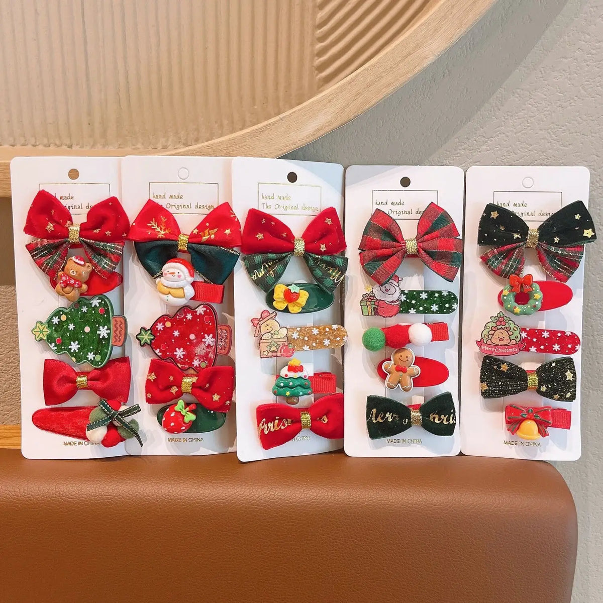 Cute Cartoon Christmas Bow Hairpins Set Children Girls Kid Hair Clips Barrettes Accessories Hairclip Headwear Headdress Ornament