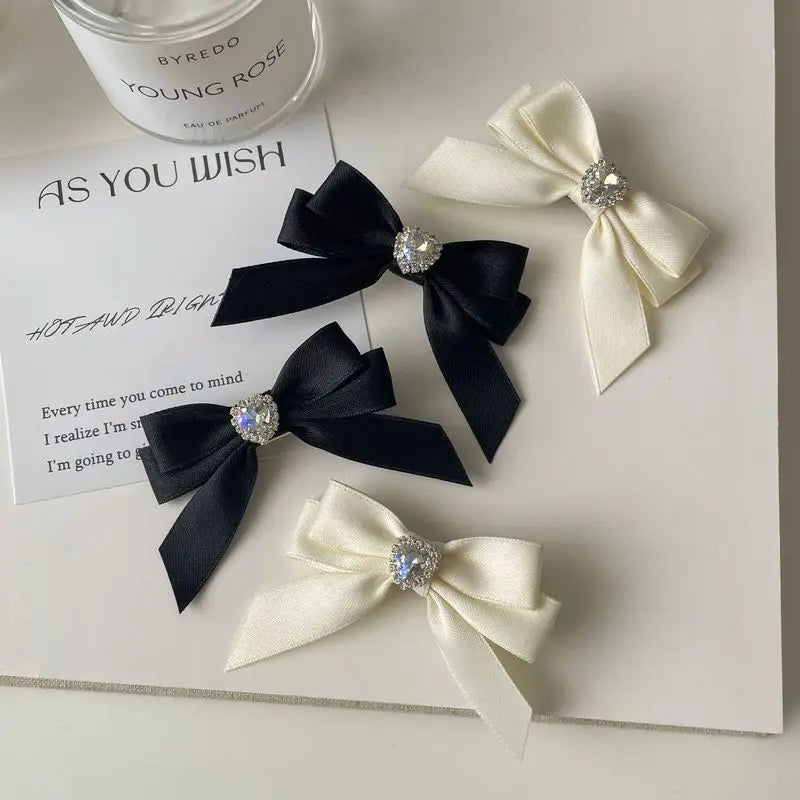 1pc Korean-inspired ballet-style quality rhinestone heart bow hair clip, elegant ponytail hairpin accessory