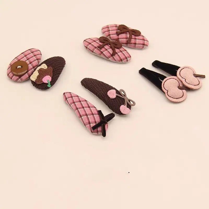 2pcs/set Cute Apple Hair Clip For Girls Pink Plaid Hairclip Kids Bow Barrette Baby Cherry Hairpin Button Hair Pin Hair Headwear