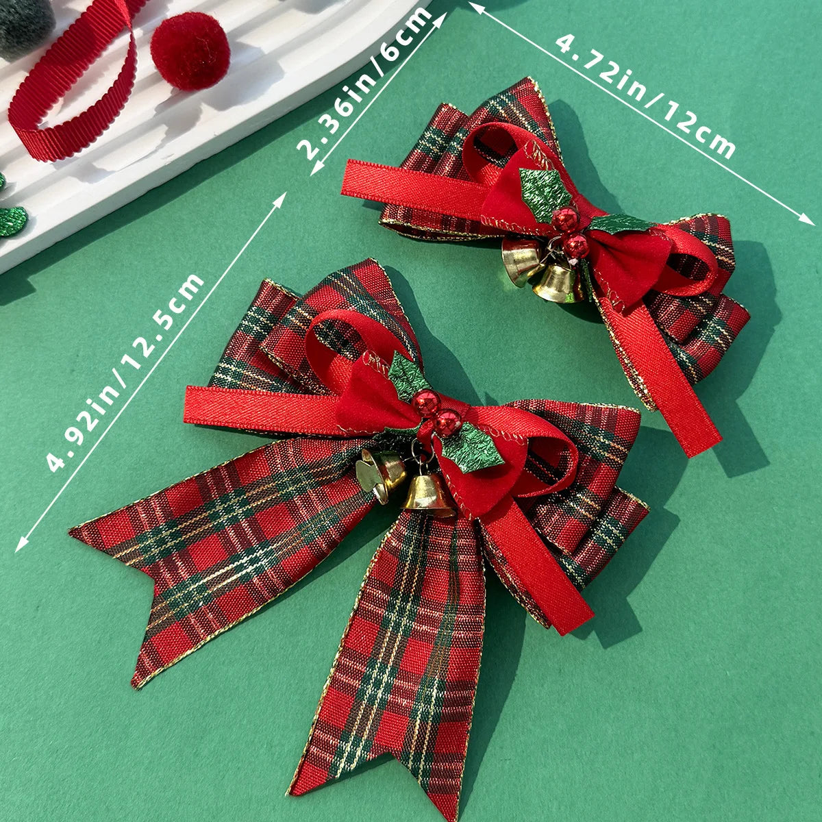 2025 New Sweet Christmas Ribbon Bow Hair Clips For Children Girls Hair Accessories Classic plaid bell headdress
