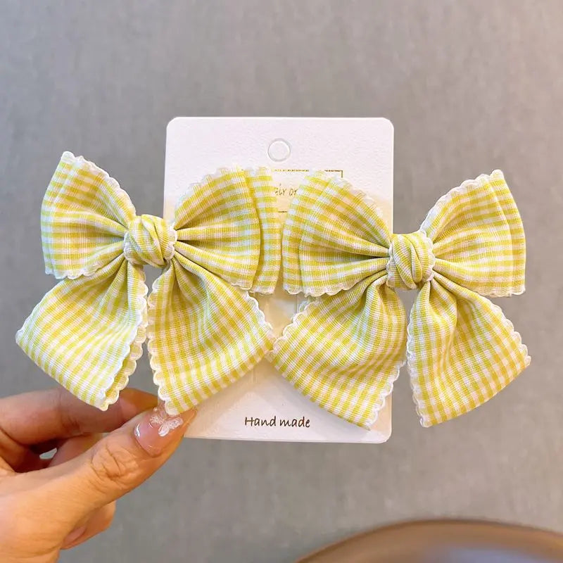 2 Pcs Women's Hair Clips Pack Bow Plaid Lace Versatile Fashionable Cute Sweet Hair Clips Kawaii Lolita Hair Accessories Children