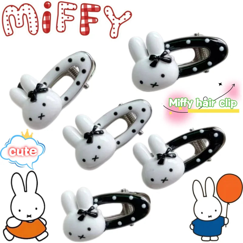 Miffy hair clips high-appearance cartoon rabbit doll patches cute girly side versatile oval bangs clips 2 pieces birthday gift