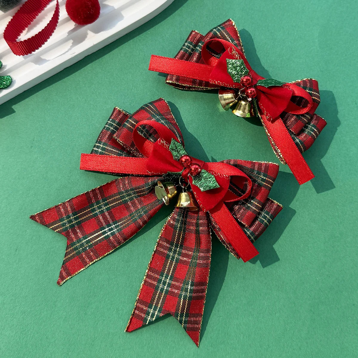 2025 New Sweet Christmas Ribbon Bow Hair Clips For Children Girls Hair Accessories Classic plaid bell headdress