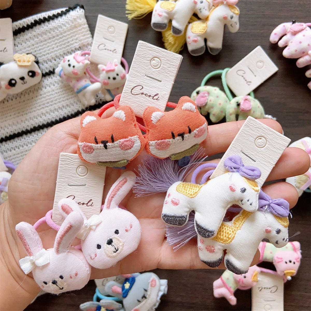 Children's Cute Cartoon Animal Hair Ties Embroidered Doll Rabbit Girls Hair Bands Non-Damaging Baby Ponytail Holder