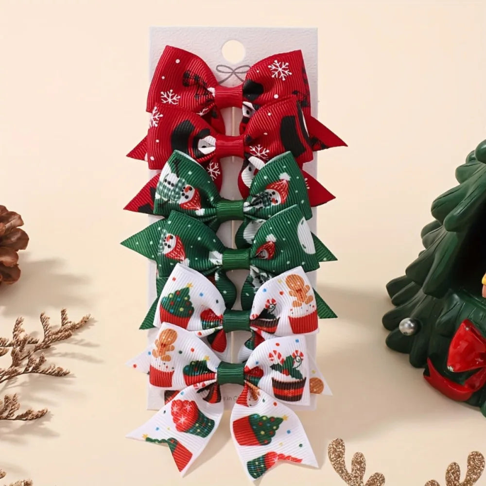RAINBOW BOWS 6Pcs/Set Christmas Bows Hair Clips Set Kids Girl Santa Claus Print Hairpins Dress Up Girls Hair Accessories Gifts
