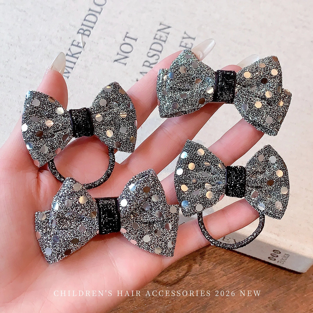 2pcs Black White Gingham Plaid Polka Dot Bow Hair Ties Set High Elasticity No Damage Lace Heart Hair Elastics for Girls Toddler