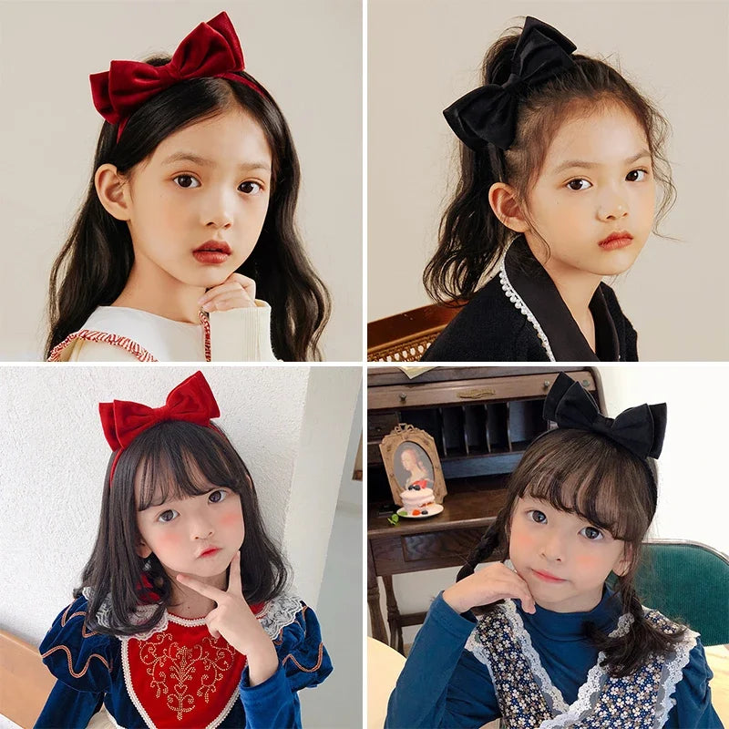 Red Velvet Bow Kids Hair Hoops Vintage Bowknot Princess Hairbands Headwear for Girl Kids Hair Accessories