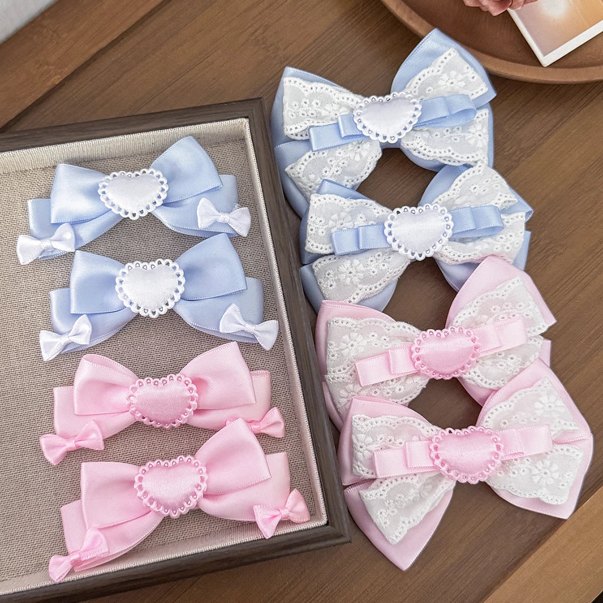 Sweet and lovely heart-shaped lace bow hairpin, girl princess afternoon tea headwear, Lolita hair accessory