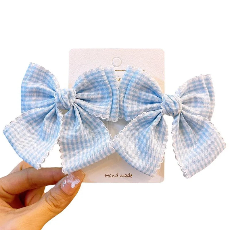 2 Pcs Women's Hair Clips Pack Bow Plaid Lace Versatile Fashionable Cute Sweet Hair Clips Kawaii Lolita Hair Accessories Children