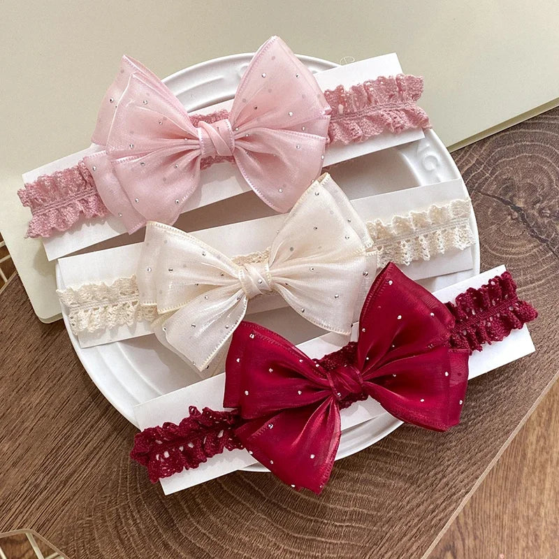 Lace Bow Baby Newborn Hairbands Koren Bowknot Solid Color Elastic Headband for Princess Girl Newborn Gifts Kids Hair Accessories