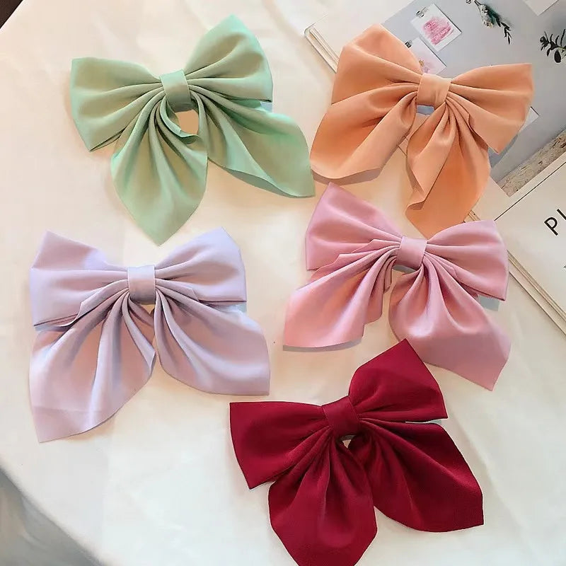 New Ribbon Bow Girls Hair Clips Elegant Solid Color Bow Hair Accessories Hair Clips for Girls Headwear