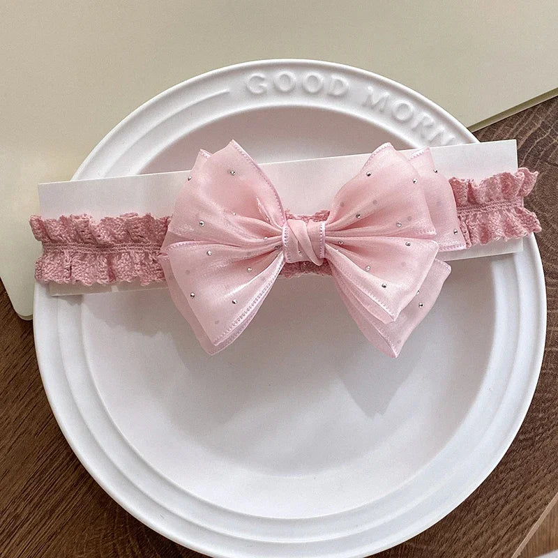 Lace Bow Baby Newborn Hairbands Koren Bowknot Solid Color Elastic Headband for Princess Girl Newborn Gifts Kids Hair Accessories