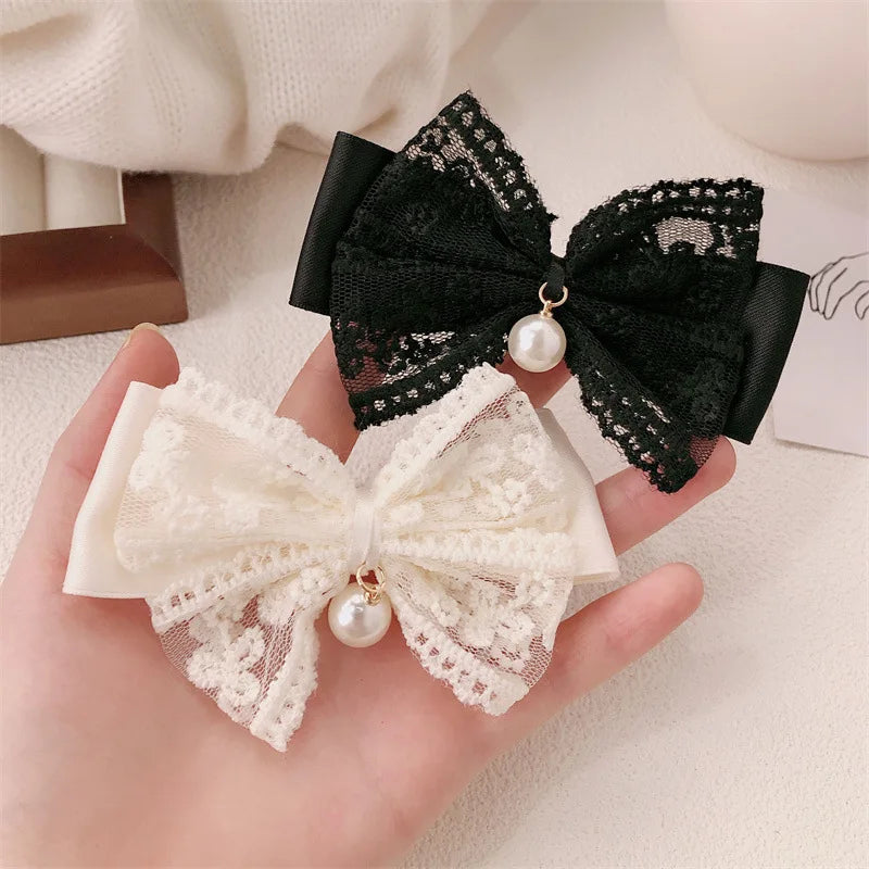 2/4pcs Xiaoxiangfeng lace bow hair clip, pearl bow, bangs clip, side hair clip, hair accessory, hairpin
