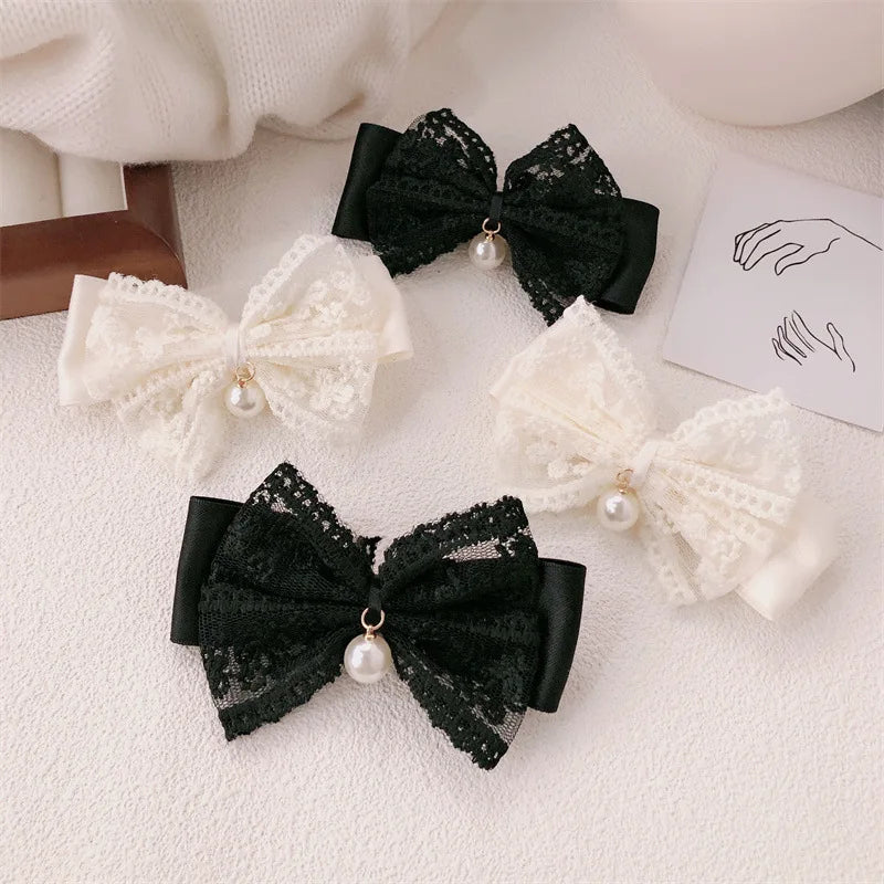 2/4pcs Xiaoxiangfeng lace bow hair clip, pearl bow, bangs clip, side hair clip, hair accessory, hairpin