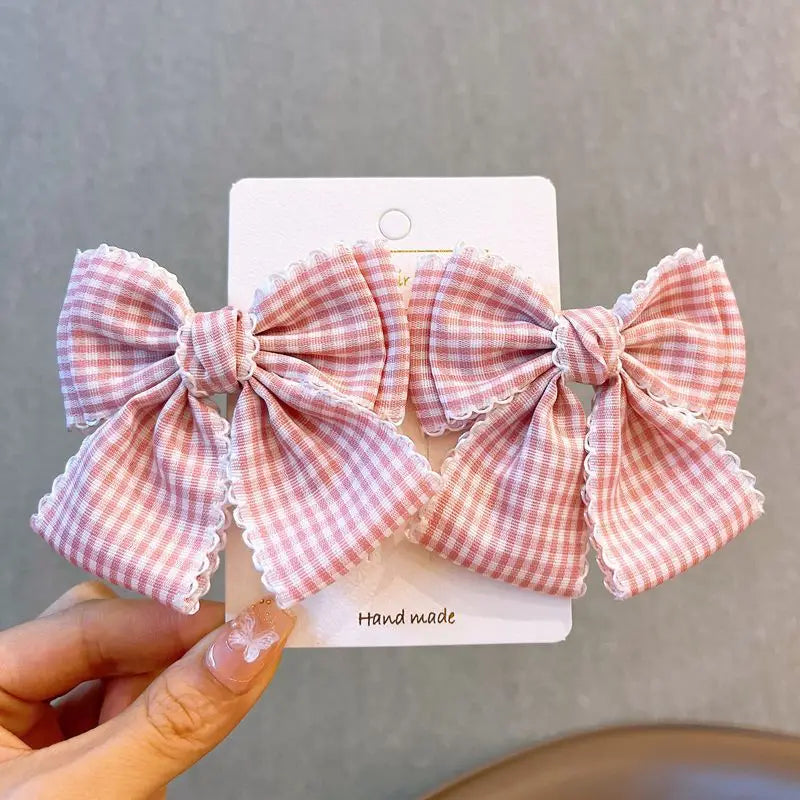 2 Pcs Women's Hair Clips Pack Bow Plaid Lace Versatile Fashionable Cute Sweet Hair Clips Kawaii Lolita Hair Accessories Children